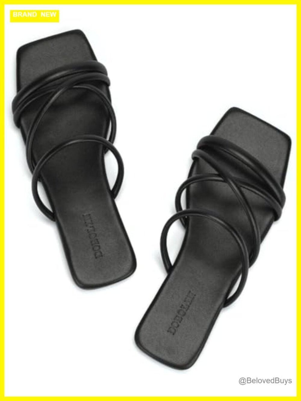 Women's Strappy Square Toe Slide Sandals Wide Width Comfortable Flat Sandals